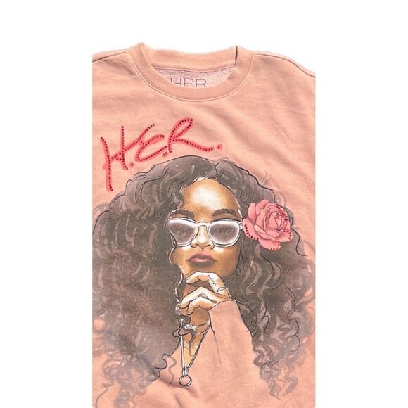 HER Graphic Pullover Stylish Sweatshirt - Trendy Peach Crewneck - Unisex Casual - Picture 7 of 8